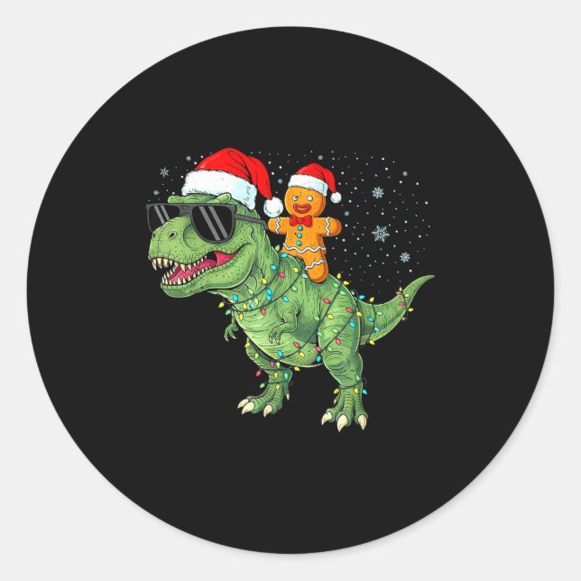 Funny Christmas T Rex Dinosaur Gingerbread Lights  Runder Aufkleber (Vorderseite)