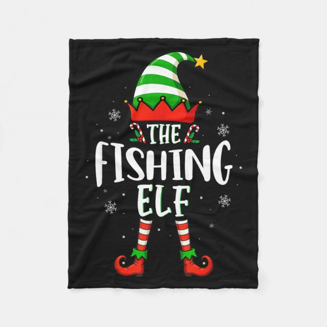 Funny Christmas The Fishing Elf Family Matching Xm Fleecedecke (Vorderseite)