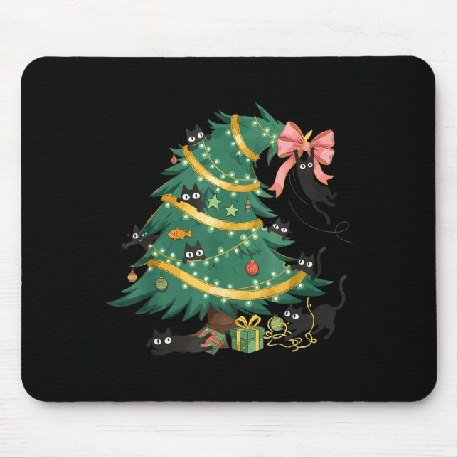 Funny Christmas Tree Cute Black Cat Matching Famil Mousepad (Vorne)