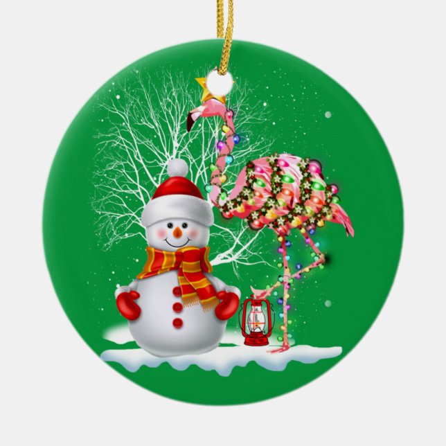 Funny Christmas Tree Flamingo Hat Santa Best Weihn Keramik Ornament (Vorne)