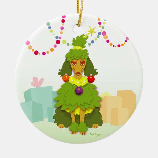 Funny Christmas Tree Poodle Keramik Ornament (Vorne)