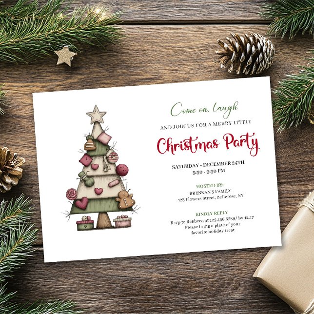 Funny Christmas tree watercolor holiday invitation Einladung (Funny Christmas tree watercolor holiday invitation)