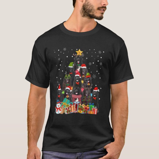 Funny Christmas Tree Xmas Lights Newfoundland Dog T-Shirt (Vorderseite)