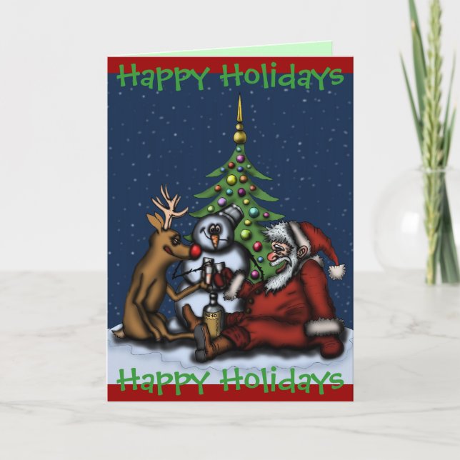 Funny Christmas Trinken Party Happy Holidays Karte (Vorderseite)