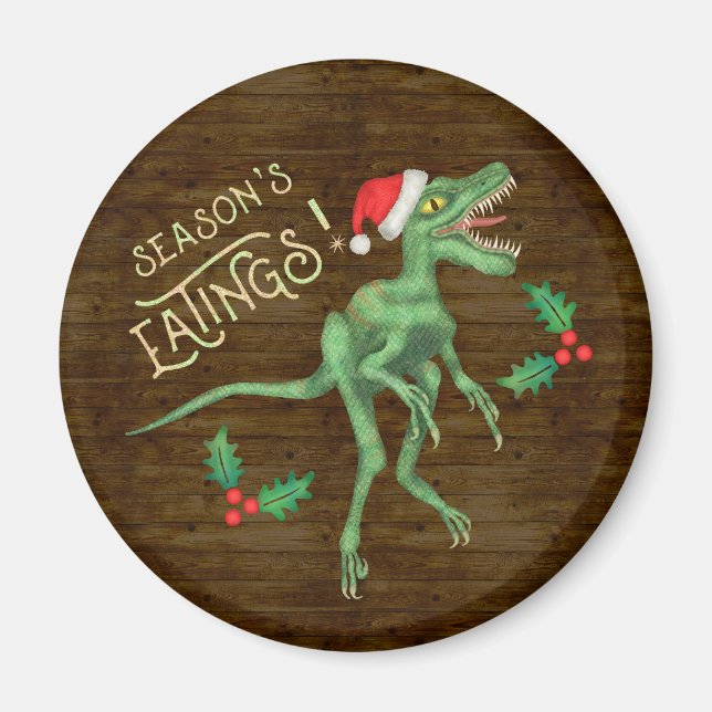 Funny Christmas Velociraptor Dinosaur Eatings Magnet (Vorne)