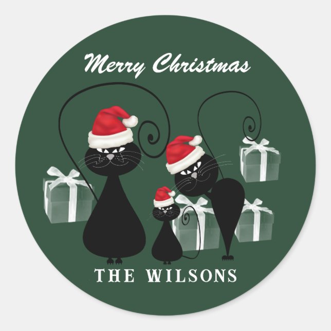Funny Christmas Weihcat Familienchalkboard Runder Aufkleber (Vorderseite)