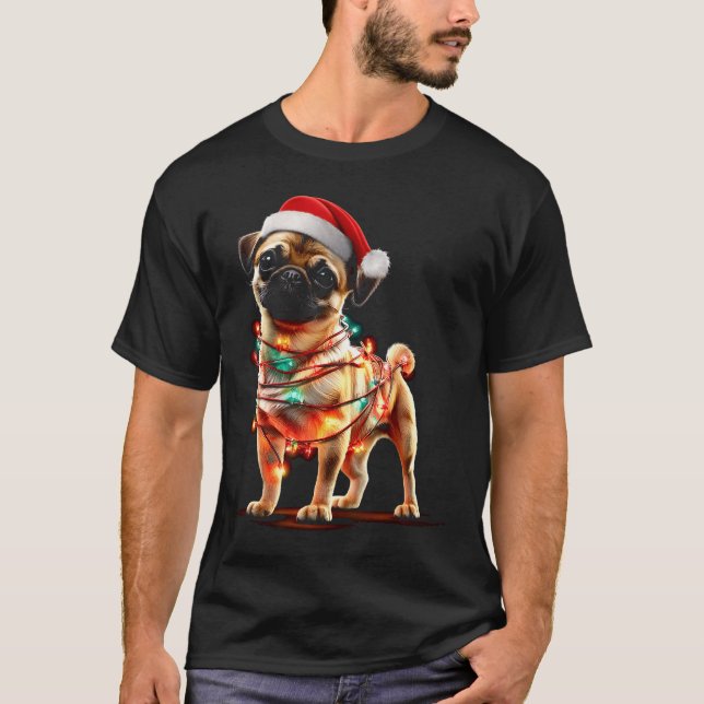 Funny Chug Christmas Graphics Dog Lights Lover  T-Shirt (Vorderseite)