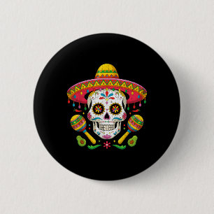 Funny Cinco De Mayo Funny Skull mit Sombrero Hat Button