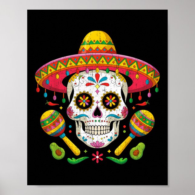 Funny Cinco De Mayo Funny Skull mit Sombrero Hat Poster (Vorne)