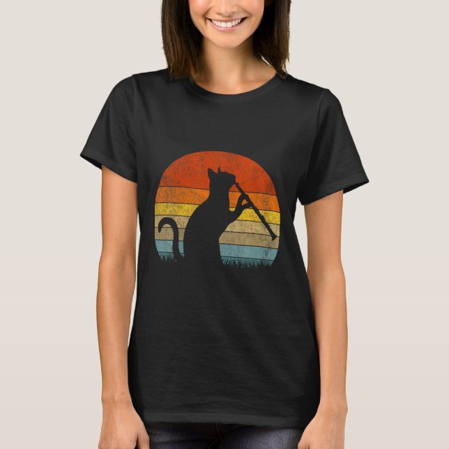 Funny Clarinet Cat Clarinet Player Musician Retro  T-Shirt (Vorderseite)