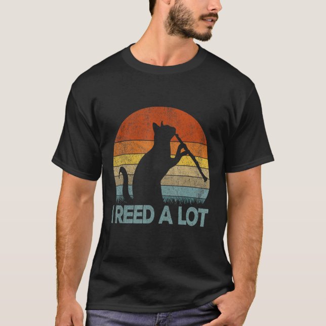 Funny Clarinet Cat I Reed A Lot Musiker Retro Vin T-Shirt (Vorderseite)
