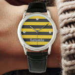 Funny Classic Bumble Bee Stripes Striptester Armbanduhr<br><div class="desc">Personalisieren Sie Ihre Welt mit unserem niedlichen Bienenstreifen-Design. Ihr Wort oder Ihr Name, Set vor einem atemberaubenden Hintergrund, fügt Ihrem Stil eine Touch Gewürz hinzu. Mit Zaubershirts konzipiert, ist es eine wirklich einzigartige Kreation für Sie!</div>