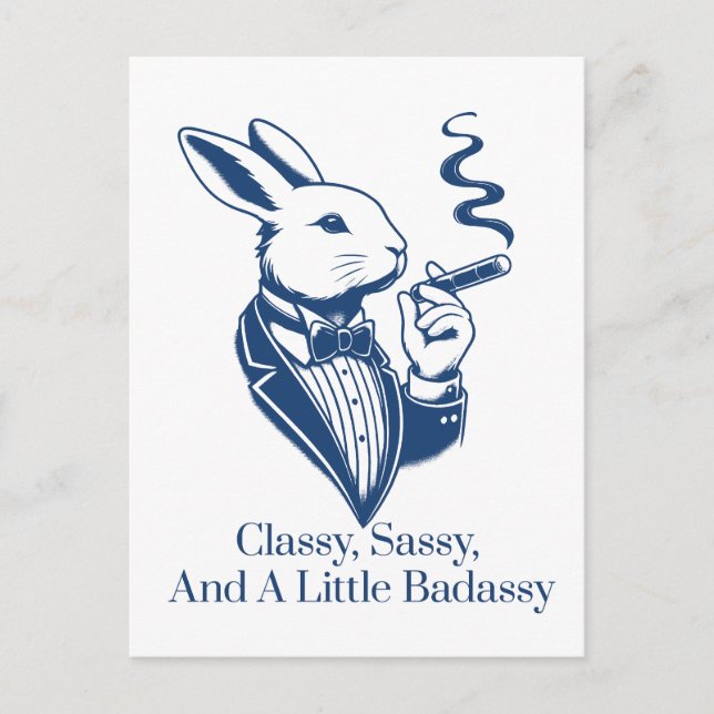 Funny Classy Rabbit Smoking Cigar Postkarte (Vorderseite)