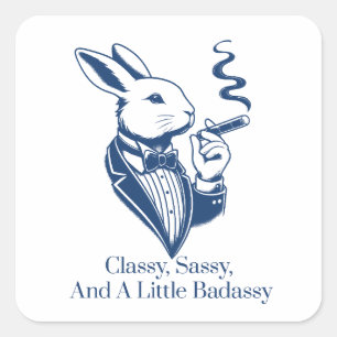 Funny Classy Rabbit Smoking Cigar Quadratischer Aufkleber