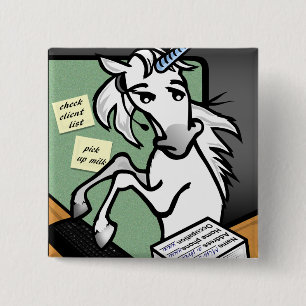 FUNNY CLERICAL UNICORN SQUARE BUTTON BACK BUTTON