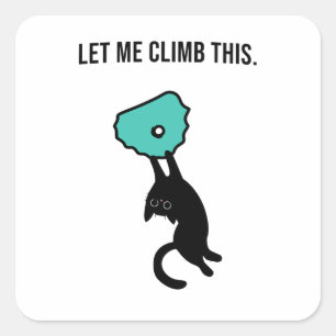 Funny Climbing Cat Catches Climbing Hold Tasse Quadratischer Aufkleber
