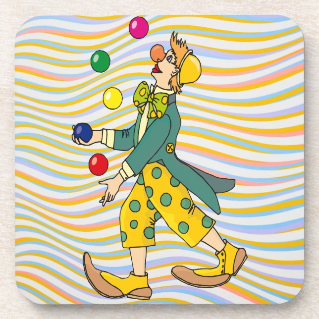 Funny Clown spielen mit farbenfrohen Balls Getränkeuntersetzer (Vorderseite)