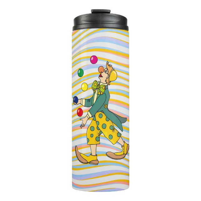 Funny Clown spielen mit farbenfrohen Balls Thermosbecher (Vorderseite)
