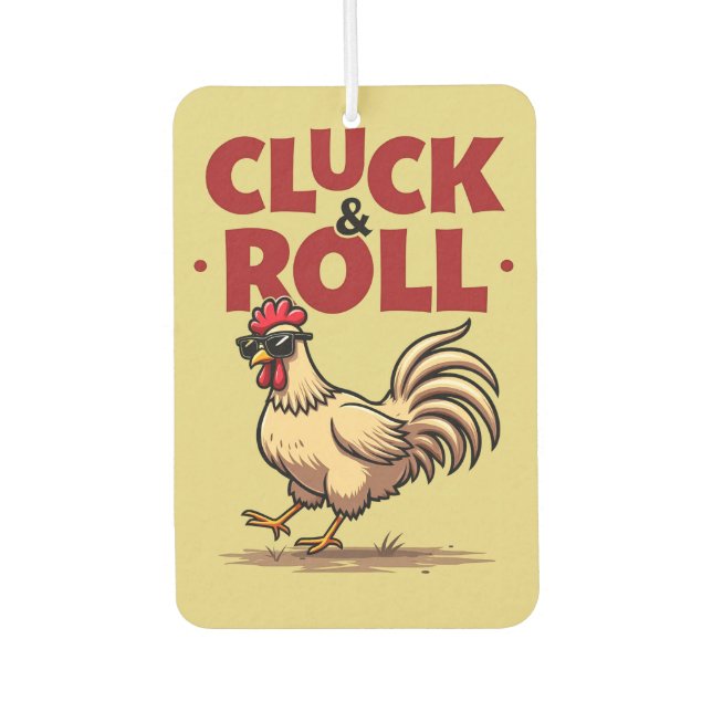 Funny "Cluck & Roll" Cooler Rooster Cartoon Design Autolufterfrischer (Vorderseite)