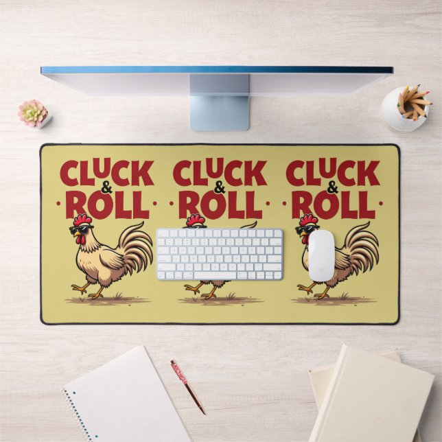 Funny "Cluck & Roll" Cooler Rooster Cartoon Design Schreibtischunterlage (Büro 1)