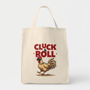 Funny "Cluck & Roll" Cooler Rooster Cartoon Design Tragetasche