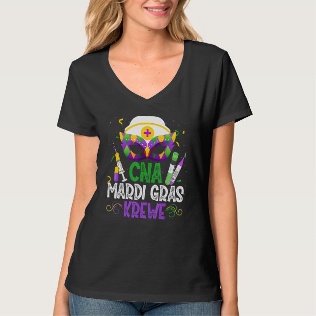 Funny Cna Krewe Nurse Nursing Mask Mardi Gras Carn T-Shirt (Vorderseite)