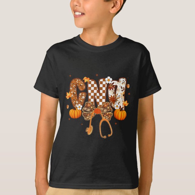 Funny Cna Nurse Coquette Bow Stethoscope Fall Girl T-Shirt (Vorderseite)