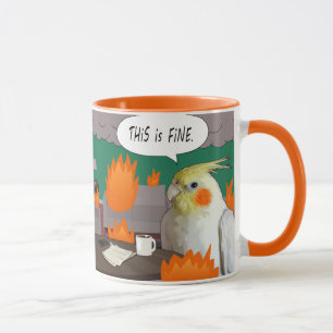 Funny Cockatiel Quarantine Meme This is Fine Bird Tasse