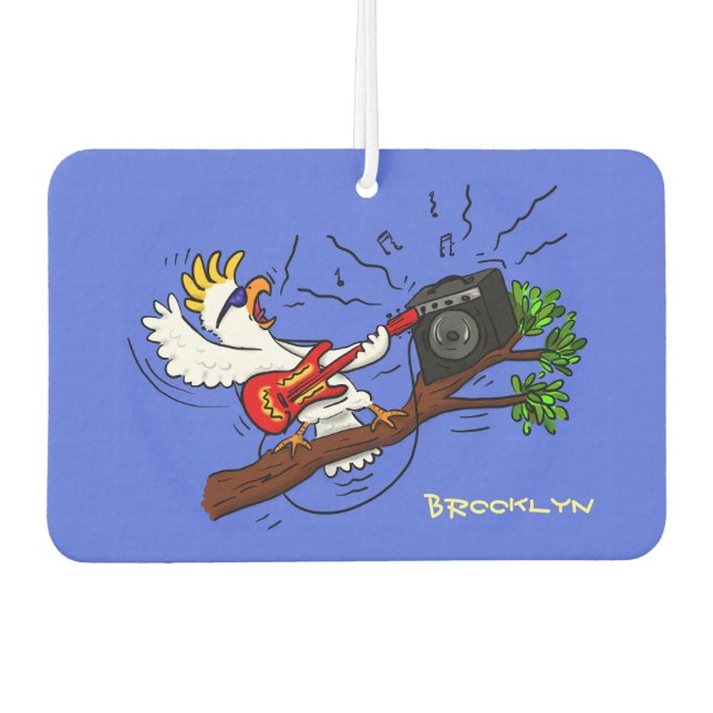 Funny Cockatoo spielt Rockgitarre Cartoon Autolufterfrischer (Vorderseite)