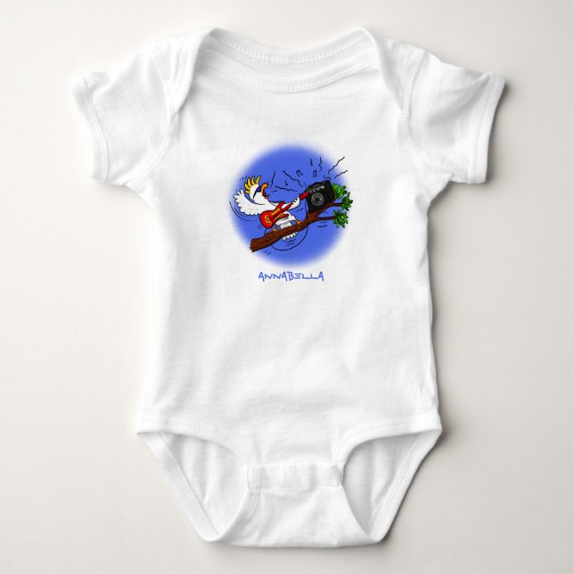 Funny Cockatoo spielt Rockgitarre Cartoon Baby Strampler (Vorderseite)
