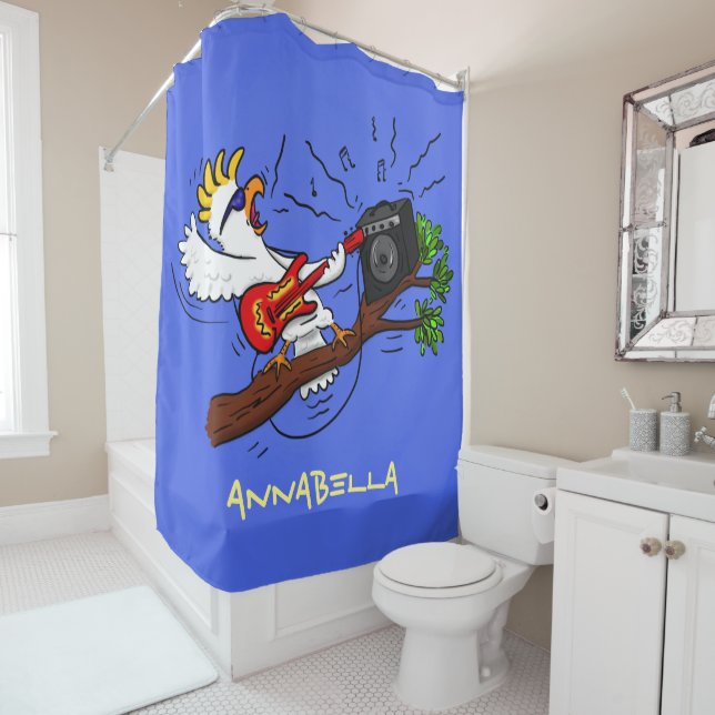 Funny Cockatoo spielt Rockgitarre Cartoon Duschvorhang (Beispiel)