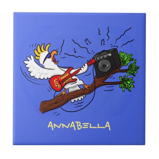 Funny Cockatoo spielt Rockgitarre Cartoon Fliese (Vorderseite)