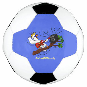 Funny Cockatoo spielt Rockgitarre Cartoon Fußball