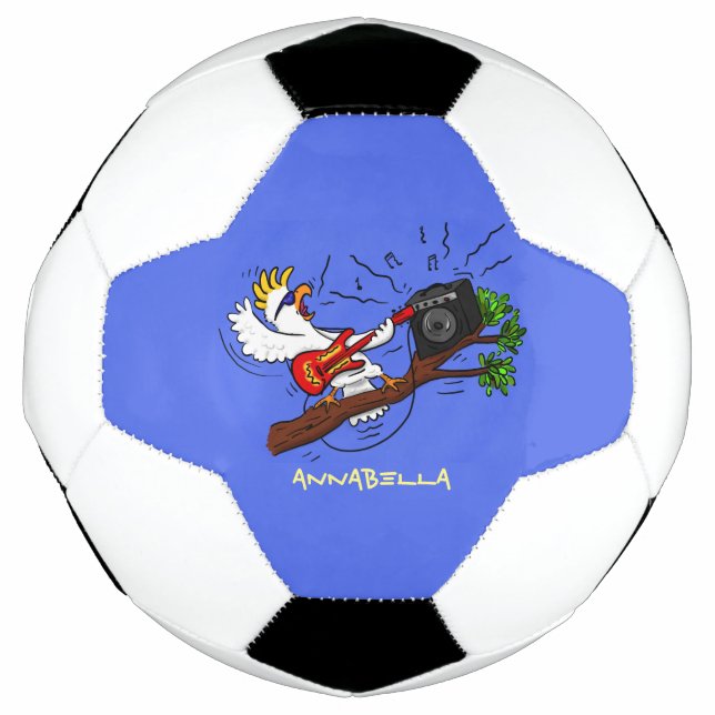 Funny Cockatoo spielt Rockgitarre Cartoon Fußball (Vorderseite)