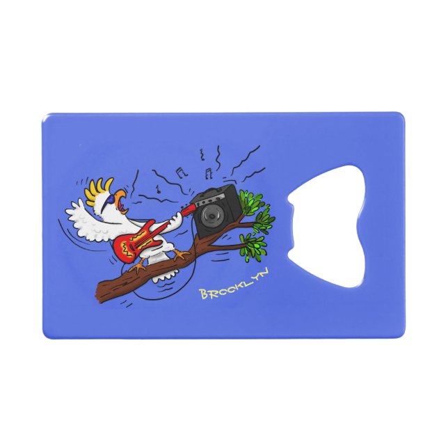 Funny Cockatoo spielt Rockgitarre Cartoon Geldbeutel Flaschenöffner (Vorderseite (Horizontal))