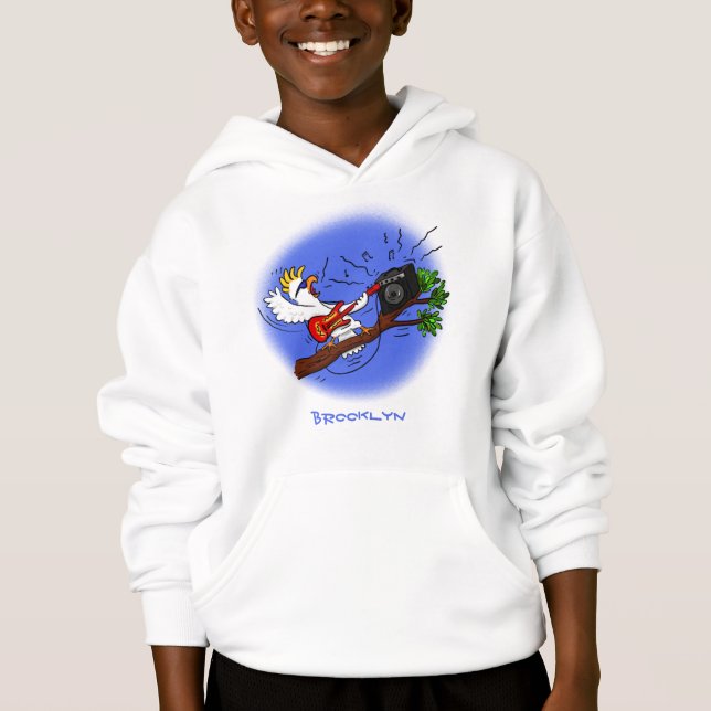 Funny Cockatoo spielt Rockgitarre Cartoon Hoodie (Vorderseite)