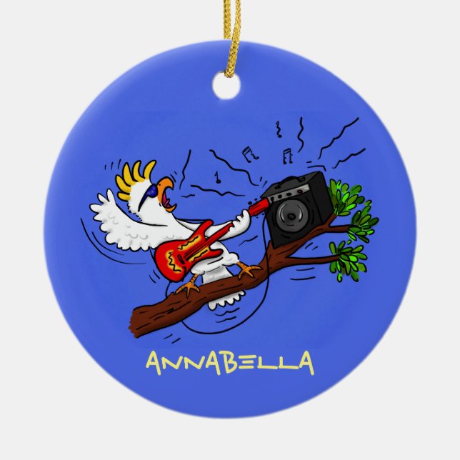 Funny Cockatoo spielt Rockgitarre Cartoon Keramik Ornament (Vorne)