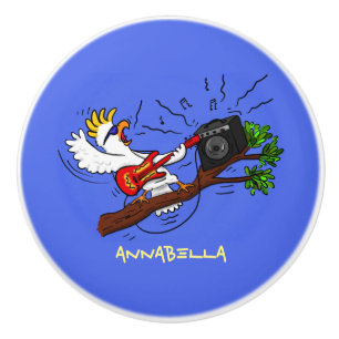 Funny Cockatoo spielt Rockgitarre Cartoon Keramikknauf