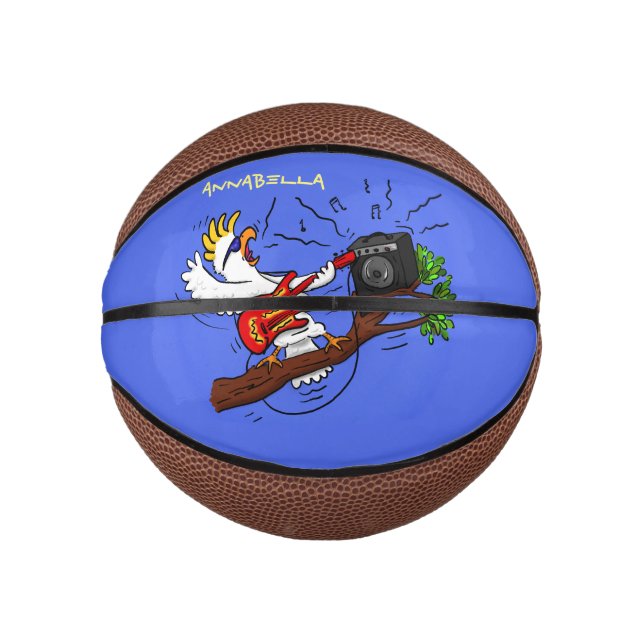 Funny Cockatoo spielt Rockgitarre Cartoon Mini Basketball (Vorderseite)