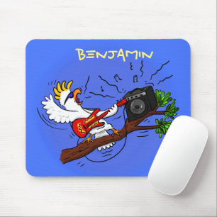 Funny Cockatoo spielt Rockgitarre Cartoon Mousepad