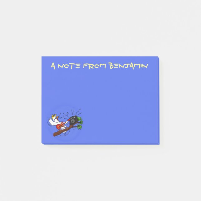 Funny Cockatoo spielt Rockgitarre Cartoon Post-it Klebezettel (Vorderseite)