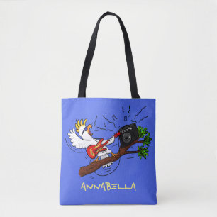 Funny Cockatoo spielt Rockgitarre Cartoon Tasche