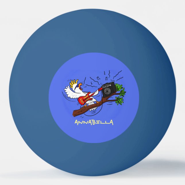 Funny Cockatoo spielt Rockgitarre Cartoon Tischtennisball (Vorderseite)