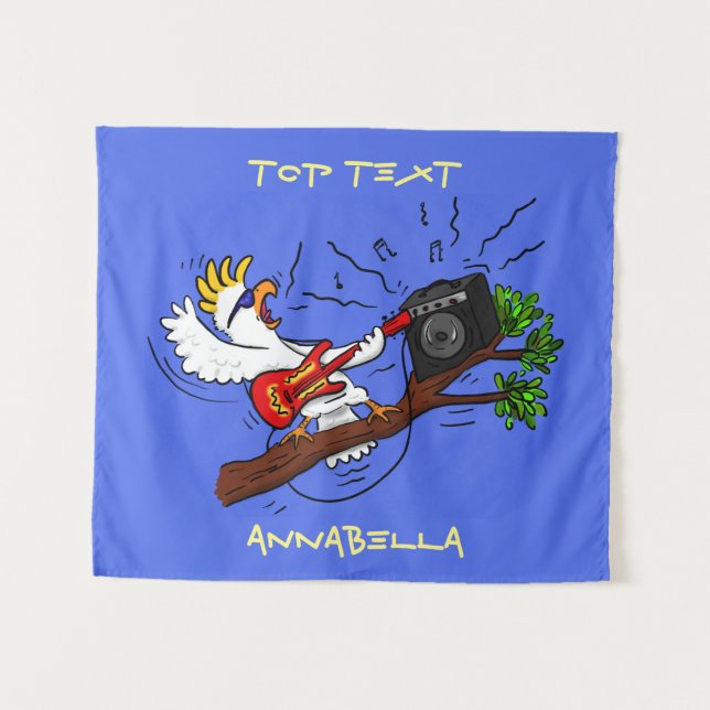 Funny Cockatoo spielt Rockgitarre Cartoon Wandteppich (Vorderseite (Horizontal))