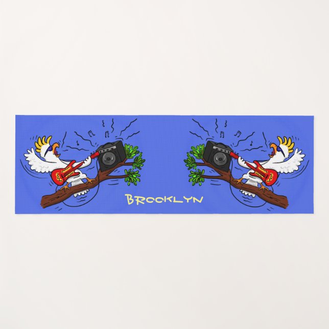 Funny Cockatoo spielt Rockgitarre Cartoon Yogamatte (Vorderseite (Horizontal))