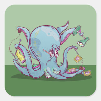 Funny Coctopus Häkeln Quadratischer Aufkleber