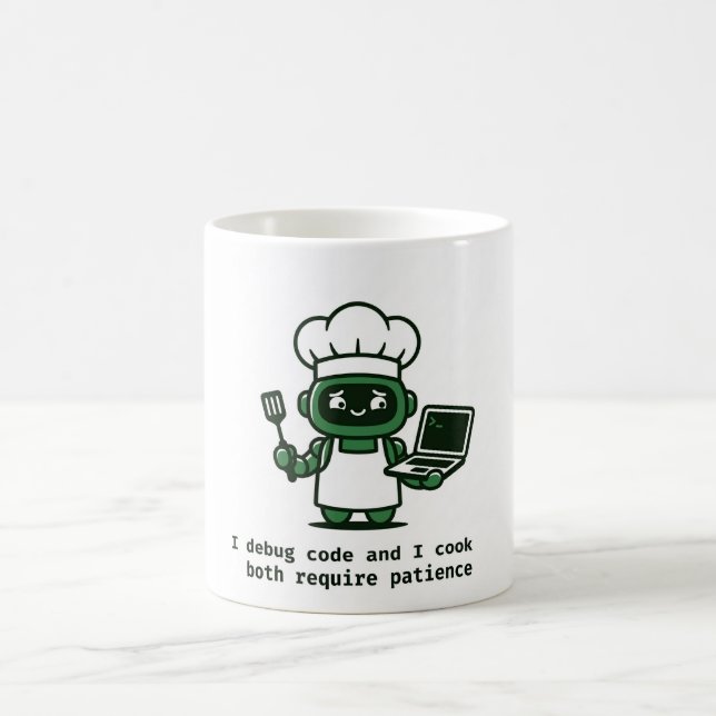 Funny Coder Mug — I Debug Code and I Cook (Centre)