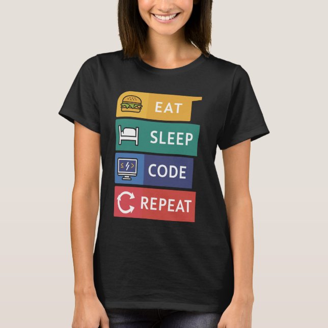 Funny Coder Programmierer Coding Eat Sleep Code Wi T-Shirt (Vorderseite)