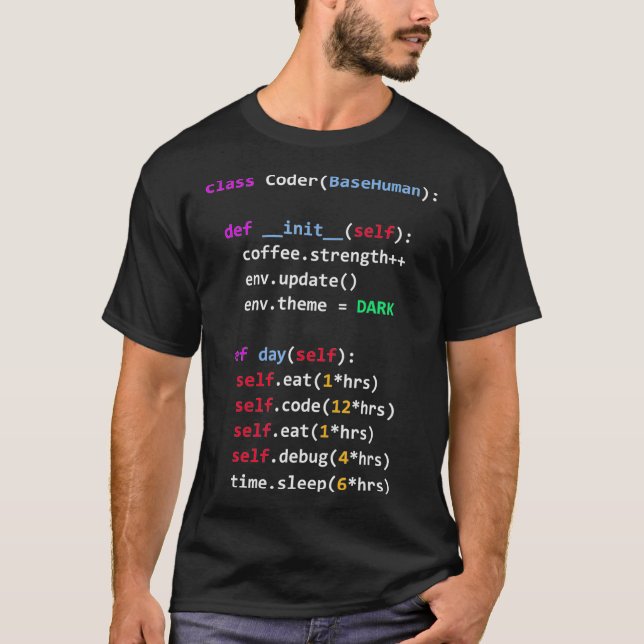 Funny Coding Python Class isst Code Sleep T-Shirt (Vorderseite)
