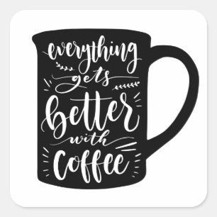 Funny Coffee Addicdict Java, Latte Coffein Quote Quadratischer Aufkleber